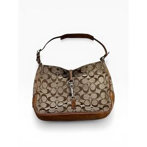 Vintage Coach Hampton Signature Hobo Bag 6091 Tan Canvas Leather Y2K Buckle Bag